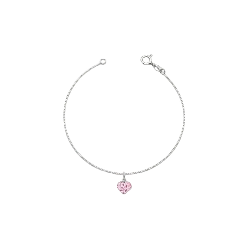 Pulseira Veneziana Infantil em Prata 925 com pingente de coração e pedra de zircônia.