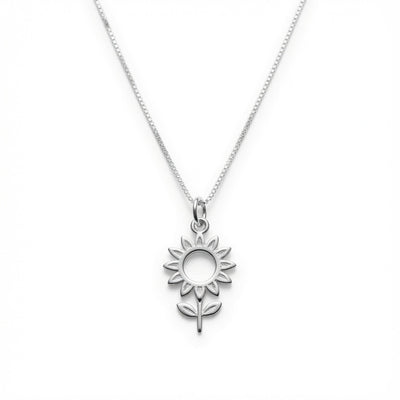 Lindo colar em prata legítima 925 com pingente de flor de girassol, com design perfeito e delicado para mãe ou filha usarem.