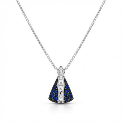 Lindo colar em prata legítima 925 com pingente de Nossa Senhora Aparecida delicadamente cravejado em zircônias.