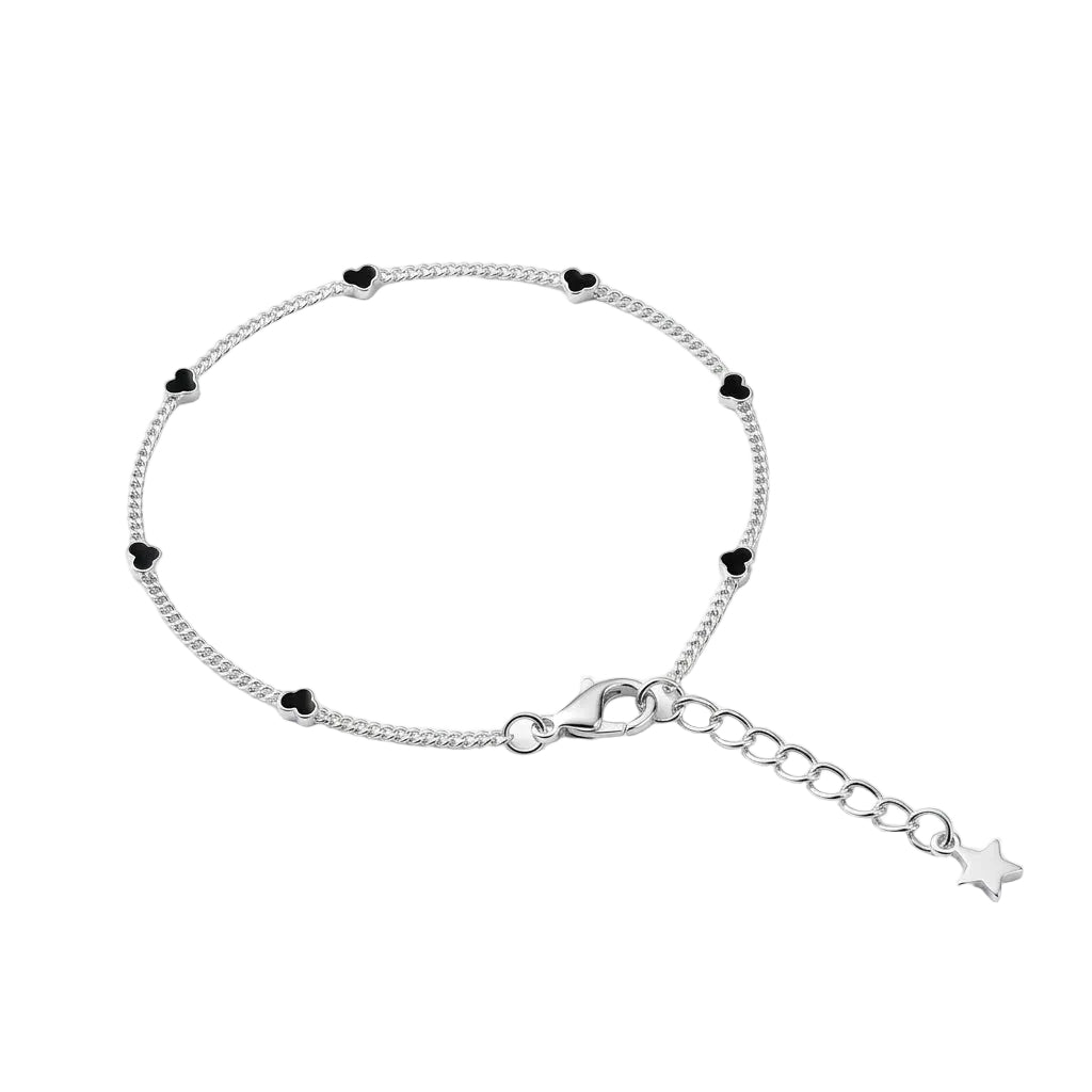 Pulseira infantil com corações banhada a prata premium ajustável.