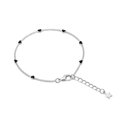 Pulseira infantil com corações banhada a prata premium ajustável.